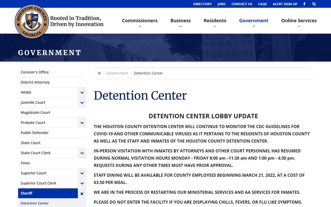 Houston County inmate population detention center capacity source