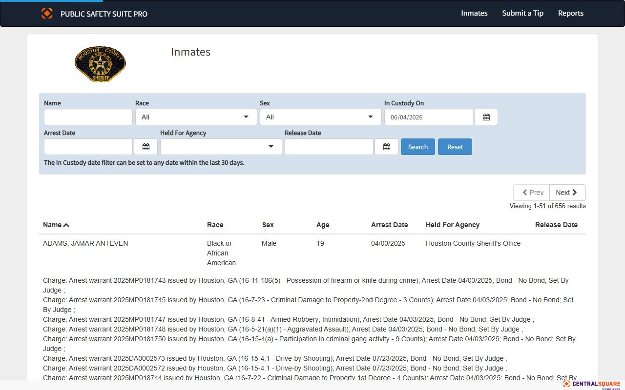 Houston County inmate population roster search portal